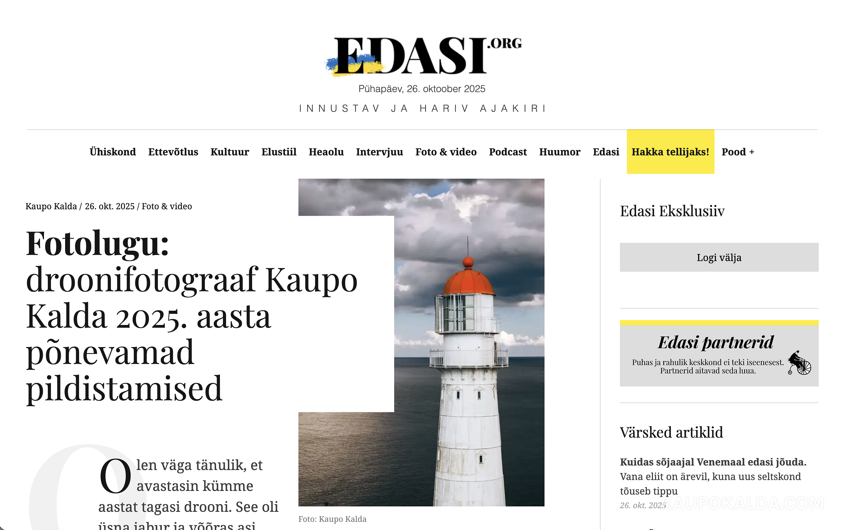 Suur Edasi fotolugu: droonifotograaf Kaupo Kalda 2025. aasta põnevamad pildistamised
